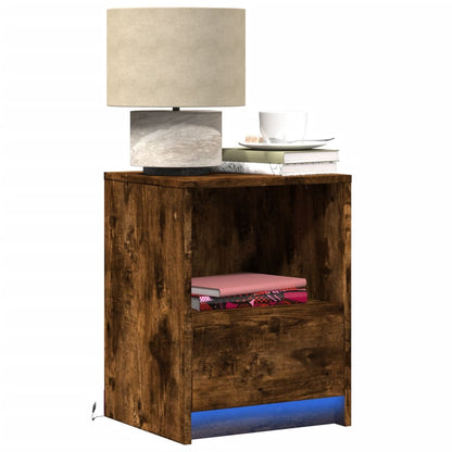 Comodini con Luci LED 2pz Rovere Fumo in Legno Multistrato