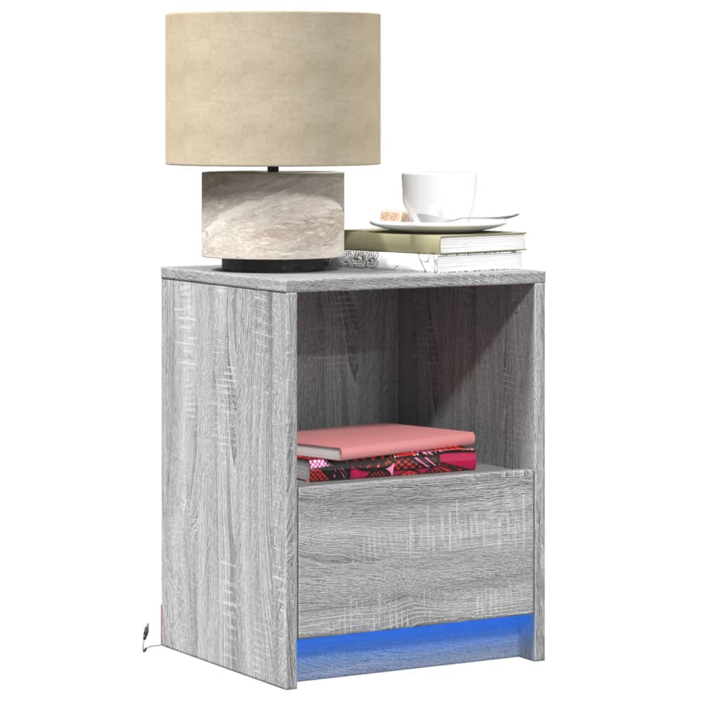 Comodini con Luci LED 2pz Grigio Sonoma in Legno Multistrato