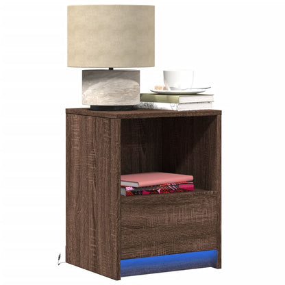 Comodini con Luci LED 2pz Rovere Marrone in Legno Multistrato