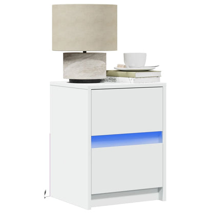 Comodino con Luci LED Bianco in Legno Multistrato