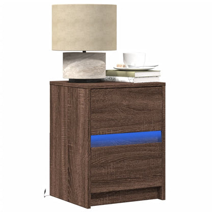 Comodino con Luci LED Rovere Marrone in Legno Multistrato