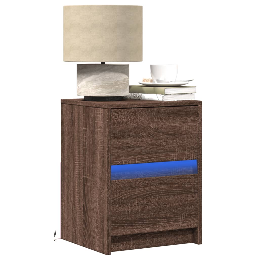 Comodini con Luci LED 2pz Rovere Marrone in Legno Multistrato