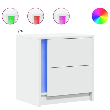 Comodino con Luci LED Bianco in Legno Multistrato