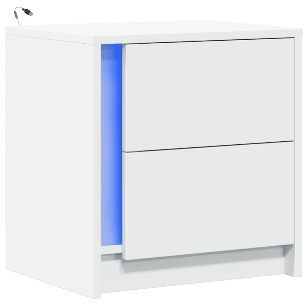 Comodino con Luci LED Bianco in Legno Multistrato