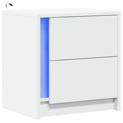 Comodino con Luci LED Bianco in Legno Multistrato