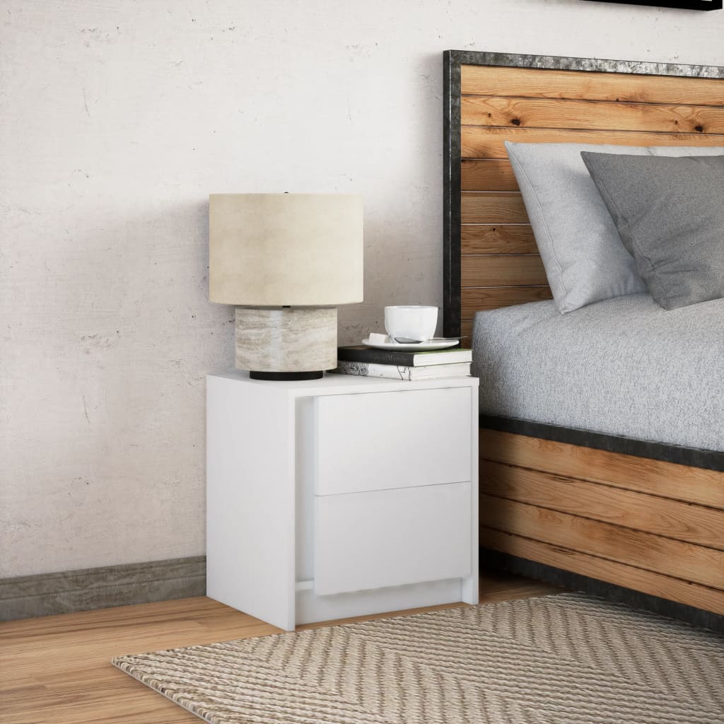 Comodino con Luci LED Bianco in Legno Multistrato