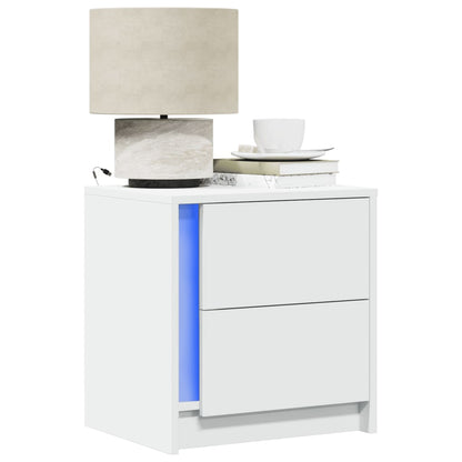 Comodino con Luci LED Bianco in Legno Multistrato