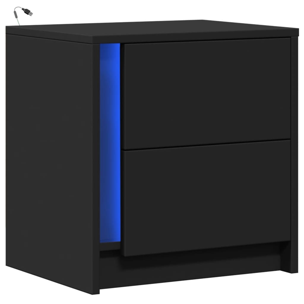 Comodino con Luci LED Nero in Legno Multistrato