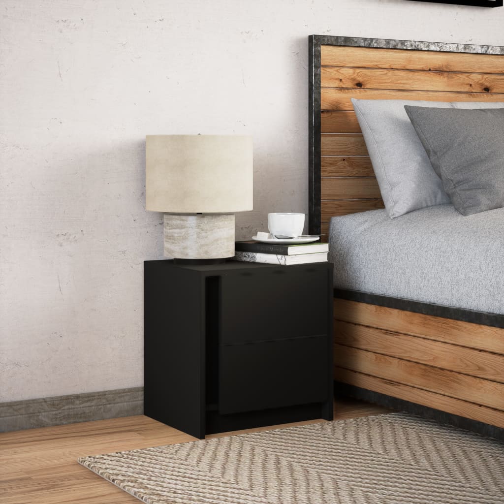 Comodino con Luci LED Nero in Legno Multistrato