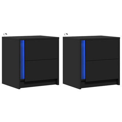 Comodini con Luci LED 2pz Neri in Legno Multistrato