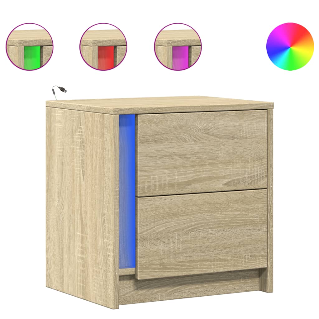 Comodino con Luci LED Rovere Sonoma in Legno Multistrato