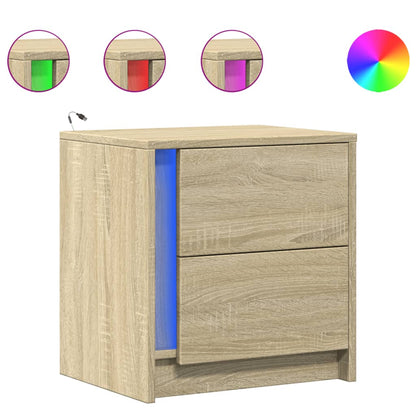 Comodino con Luci LED Rovere Sonoma in Legno Multistrato