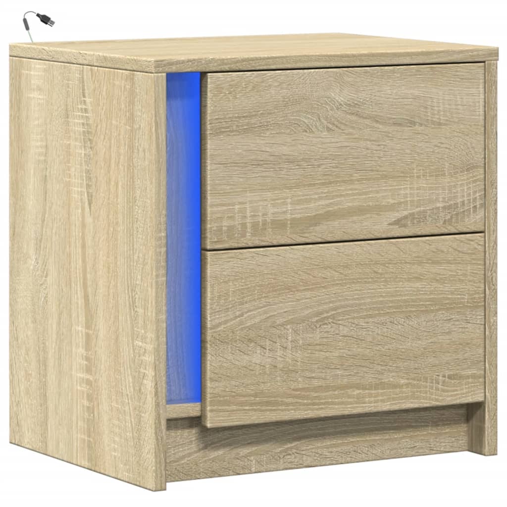 Comodino con Luci LED Rovere Sonoma in Legno Multistrato