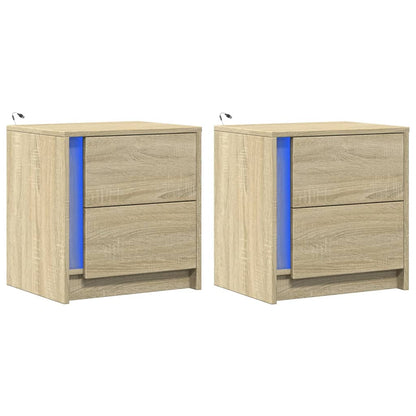 Comodini con Luci LED 2pz Rovere Sonoma in Legno Multistrato