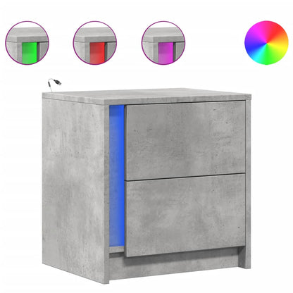Comodino con Luci LED Grigio Cemento in Legno Multistrato
