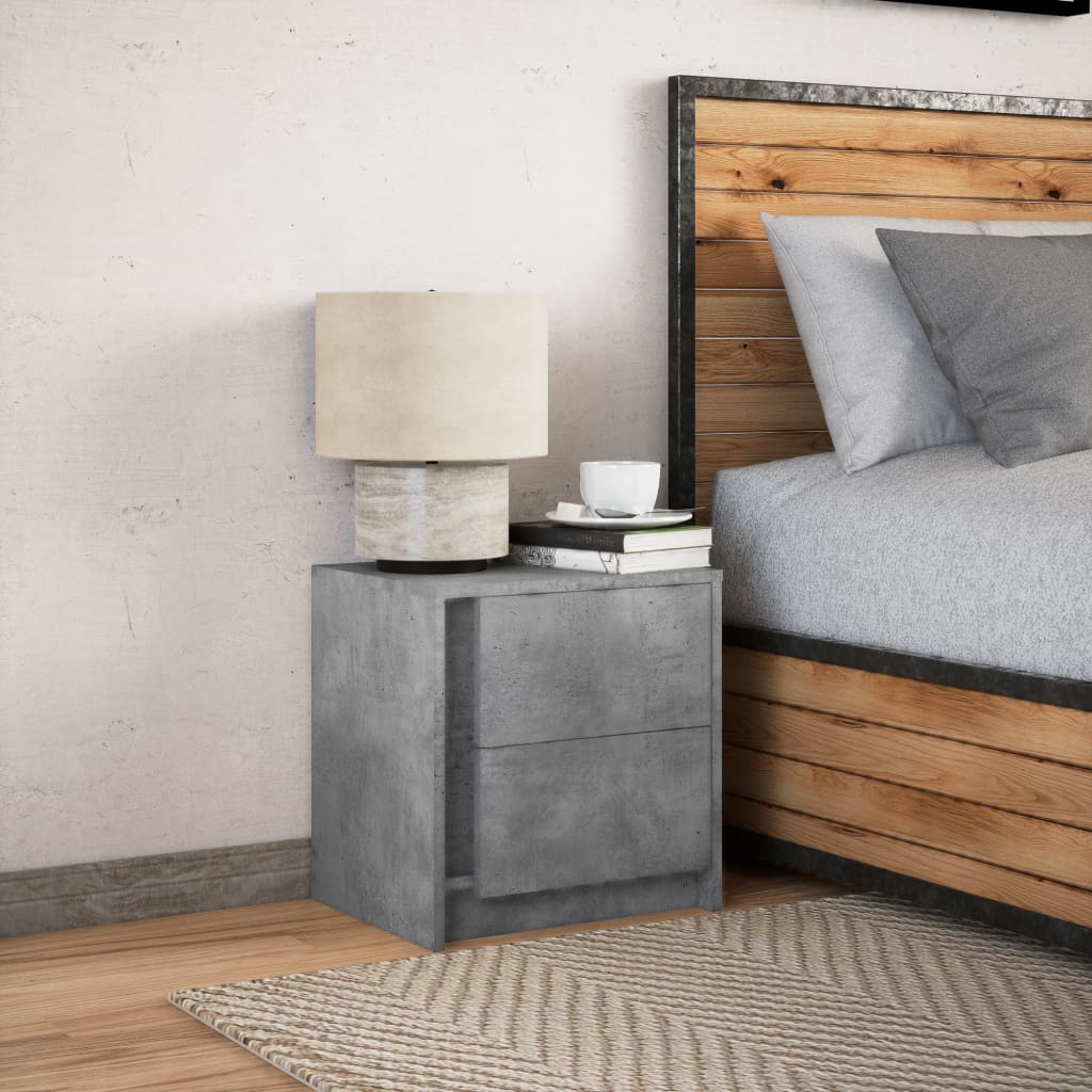 Comodino con Luci LED Grigio Cemento in Legno Multistrato