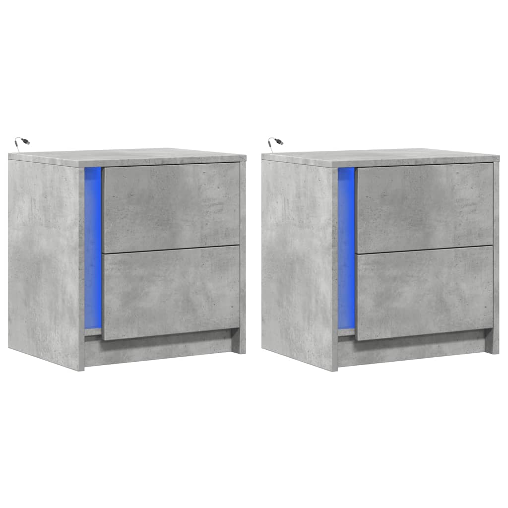 Comodini con Luci LED 2pz Grigio Cemento in Legno Multistrato