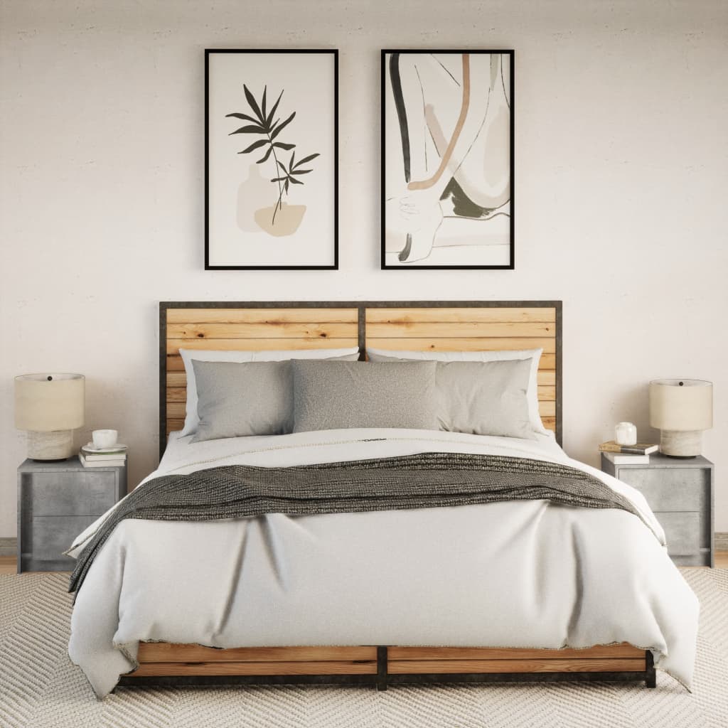 Comodini con Luci LED 2pz Grigio Cemento in Legno Multistrato