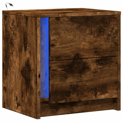Comodino con Luci LED Rovere Fumo in Legno Multistrato