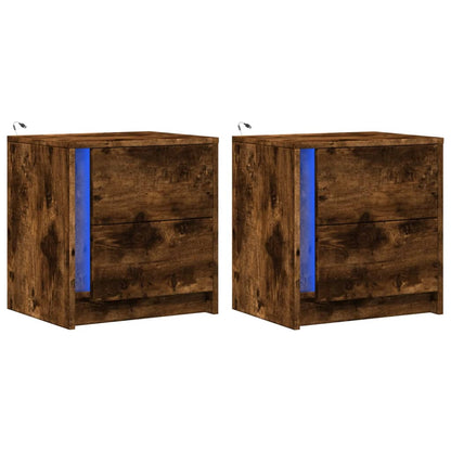 Comodini con Luci LED 2pz Rovere Fumo in Legno Multistrato