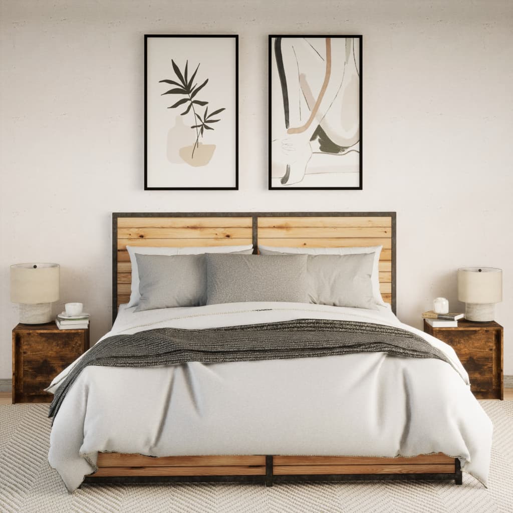 Comodini con Luci LED 2pz Rovere Fumo in Legno Multistrato