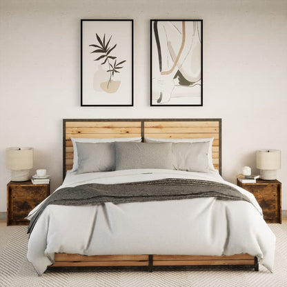 Comodini con Luci LED 2pz Rovere Fumo in Legno Multistrato