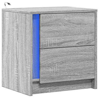 Comodino con Luci LED Grigio Sonoma in Legno Multistrato