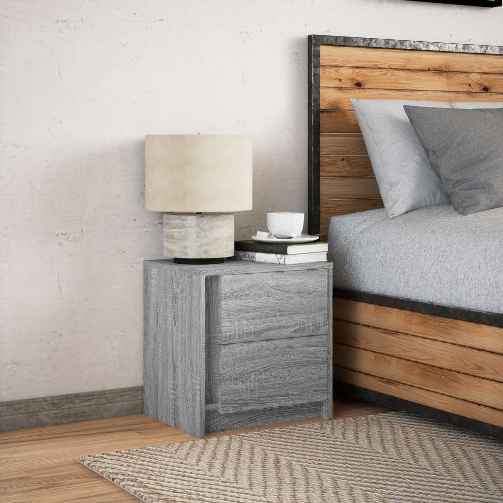 Comodino con Luci LED Grigio Sonoma in Legno Multistrato