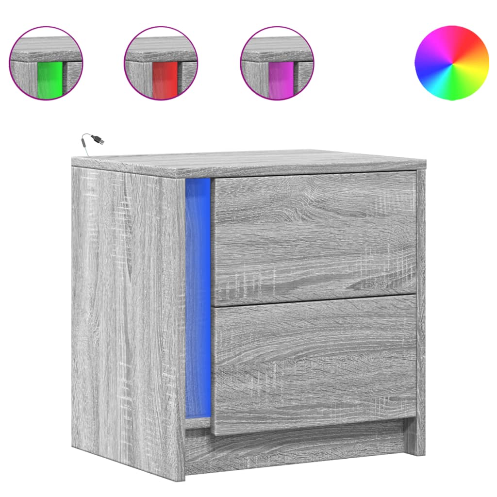 Comodini con Luci LED 2pz Grigio Sonoma in Legno Multistrato