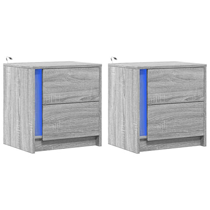 Comodini con Luci LED 2pz Grigio Sonoma in Legno Multistrato