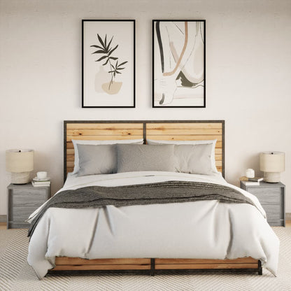 Comodini con Luci LED 2pz Grigio Sonoma in Legno Multistrato
