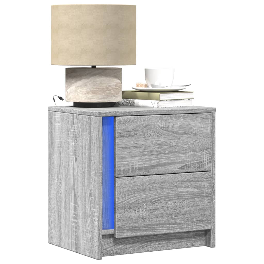 Comodini con Luci LED 2pz Grigio Sonoma in Legno Multistrato