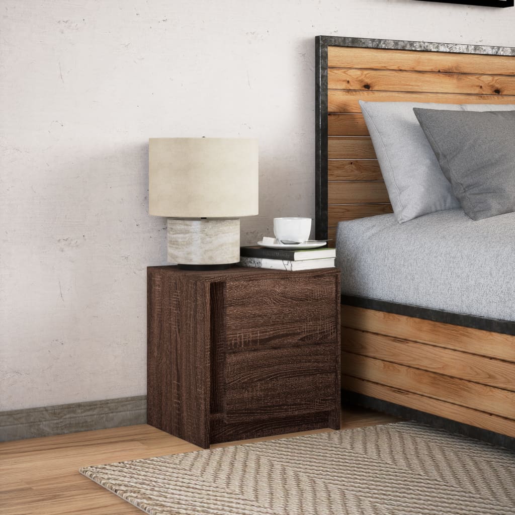 Comodino con Luci LED Rovere Marrone in Legno Multistrato