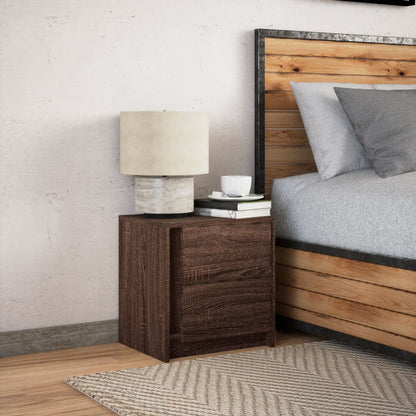 Comodino con Luci LED Rovere Marrone in Legno Multistrato