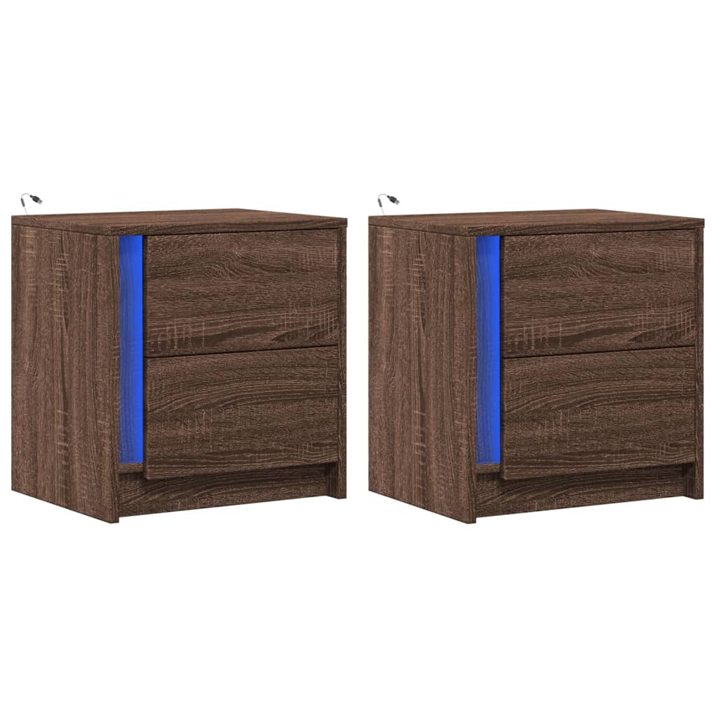 Comodini con Luci LED 2pz Rovere Marrone in Legno Multistrato
