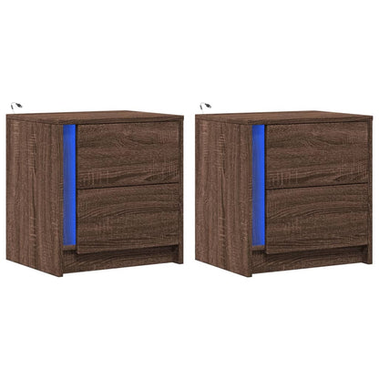 Comodini con Luci LED 2pz Rovere Marrone in Legno Multistrato