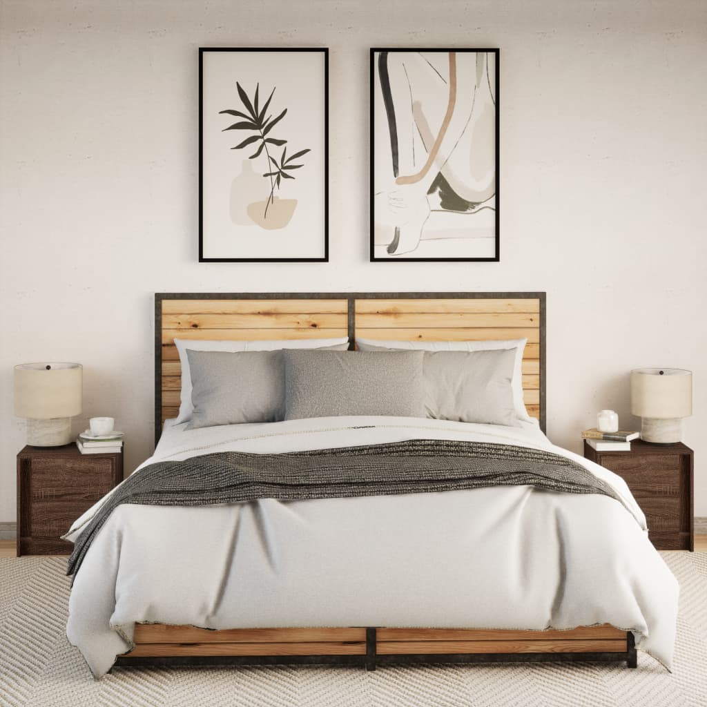 Comodini con Luci LED 2pz Rovere Marrone in Legno Multistrato