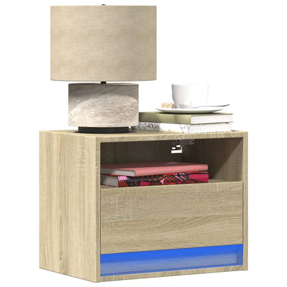 Comodini a Parete con luci LED 2 pz Rovere Sonoma