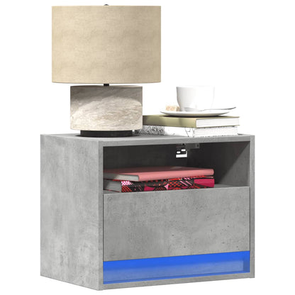 Comodini a Parete con Luci LED 2 pz Grigio Cemento