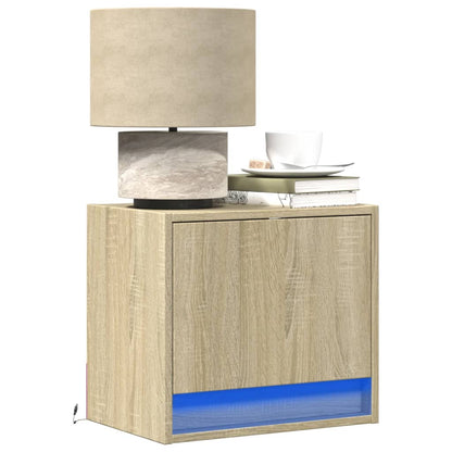 Comodini a Parete con luci LED 2 pz Rovere Sonoma