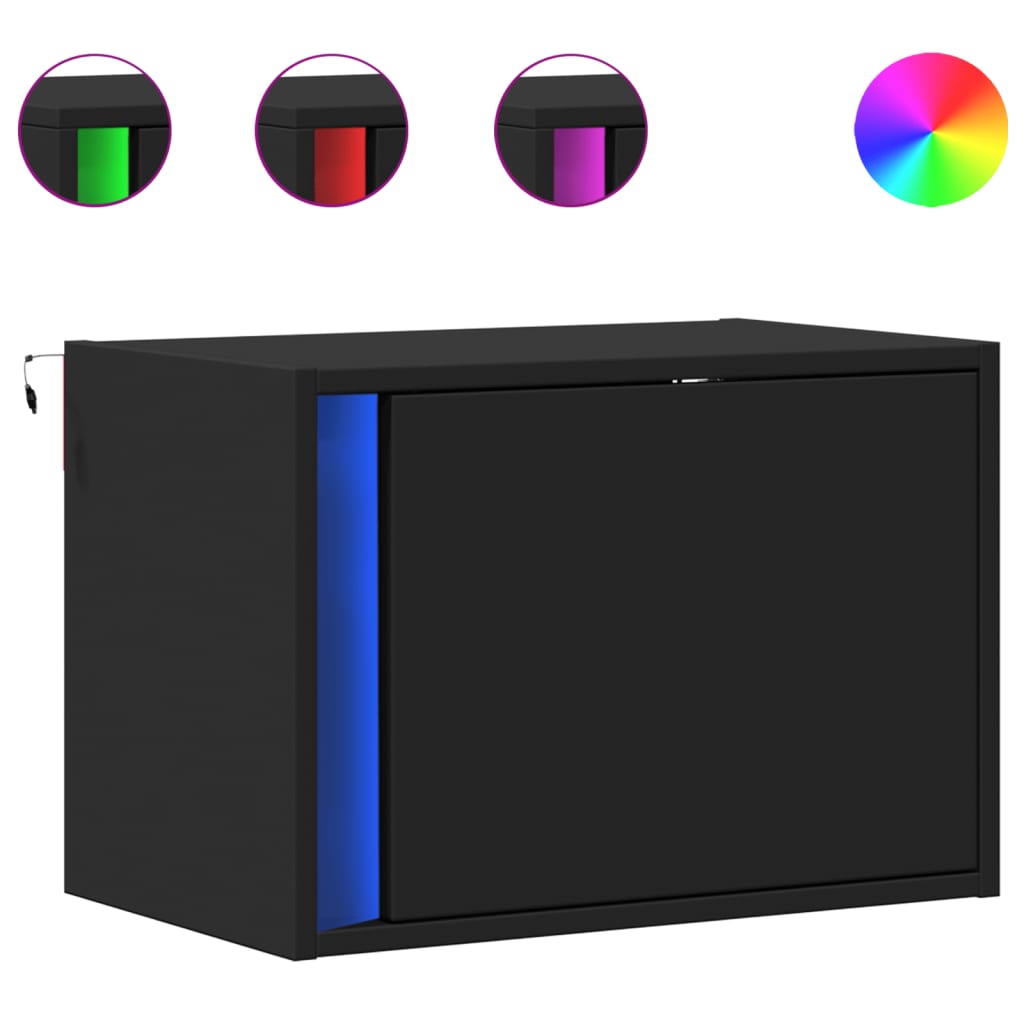 Comodino a Parete con Luci LED Nero