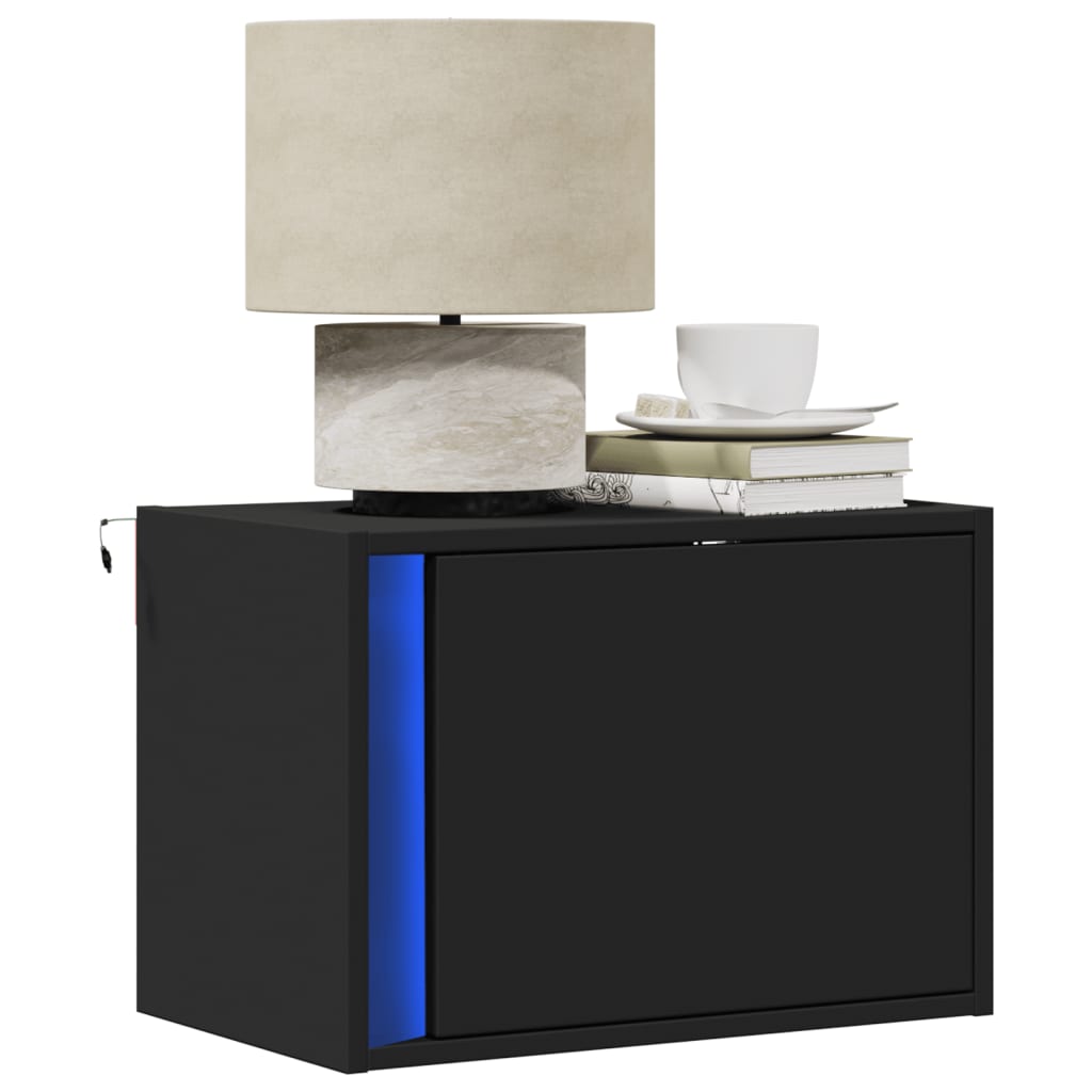 Comodino a Parete con Luci LED Nero