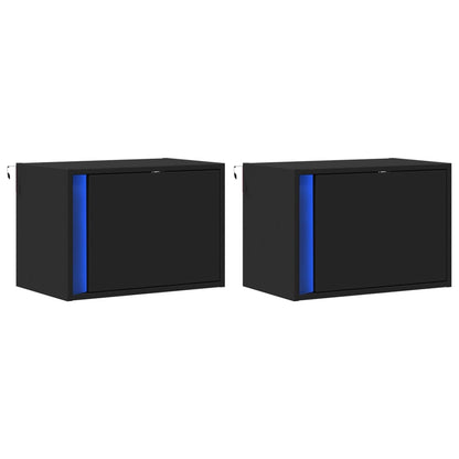 Comodini a Parete con Luci LED 2 pz Neri