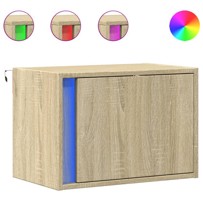 Comodino a Parete con luci LED Rovere Sonoma