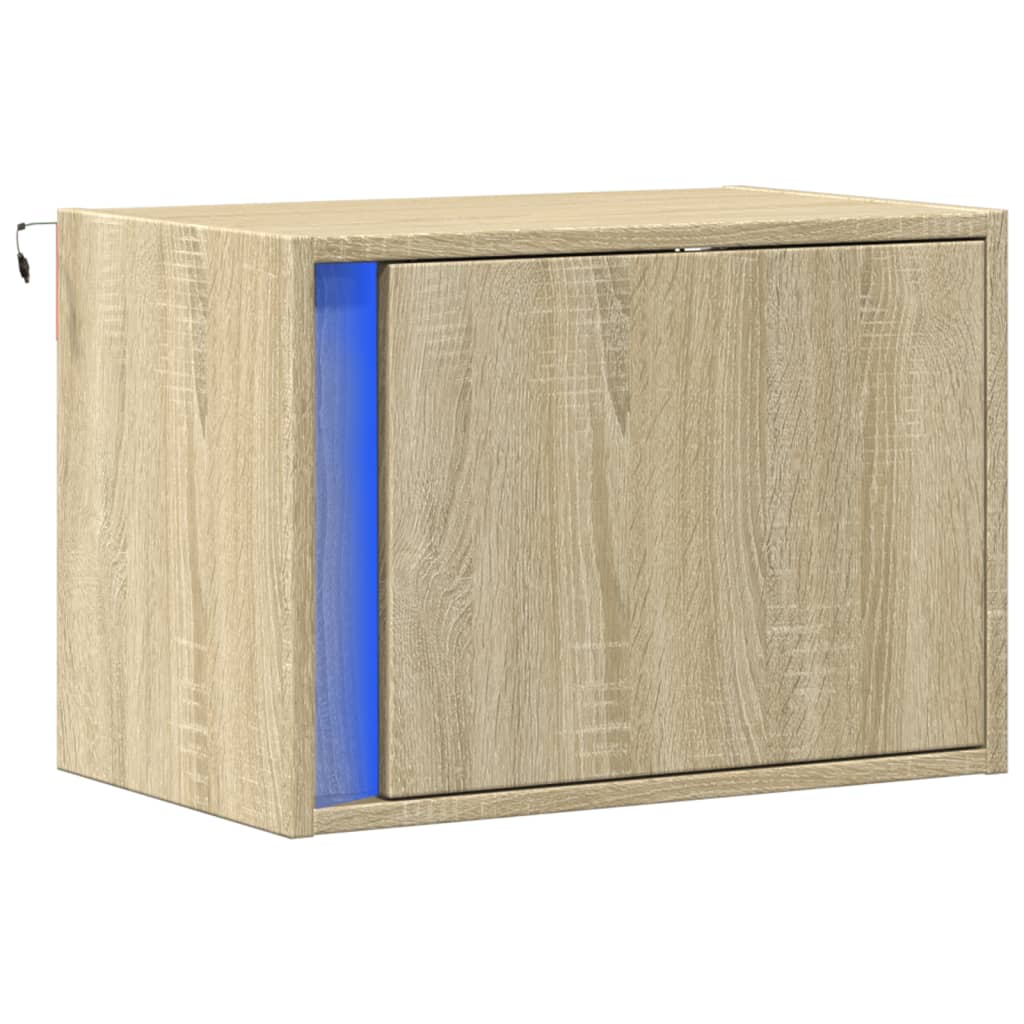 Comodino a Parete con luci LED Rovere Sonoma