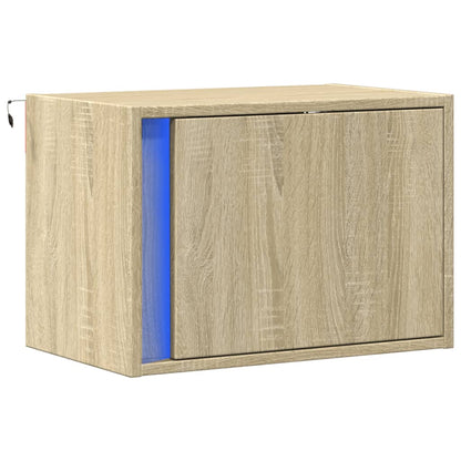 Comodino a Parete con luci LED Rovere Sonoma