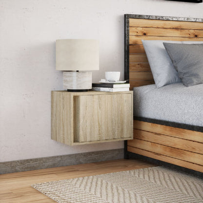 Comodino a Parete con luci LED Rovere Sonoma