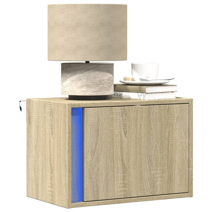 Comodino a Parete con luci LED Rovere Sonoma