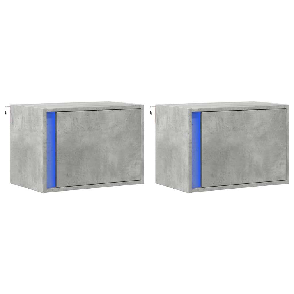 Comodini a Parete con Luci LED 2 pz Grigio Cemento