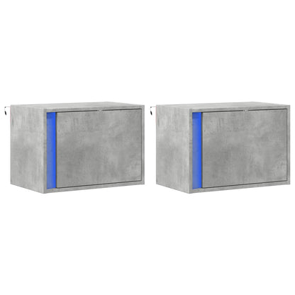 Comodini a Parete con Luci LED 2 pz Grigio Cemento